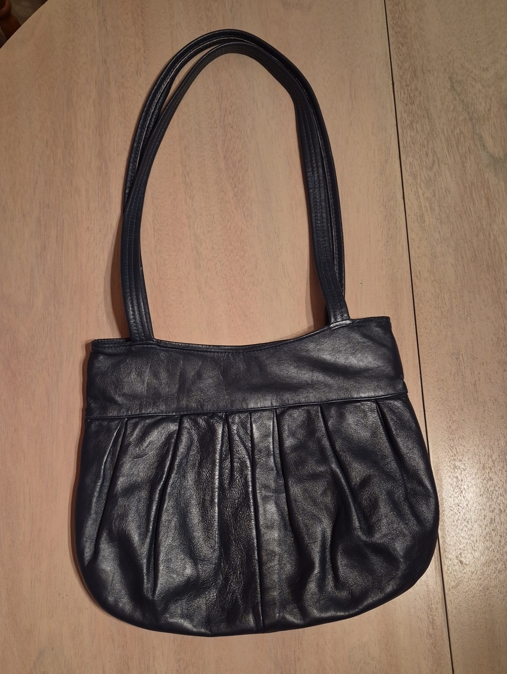 Vintage Brixton Vancouver Leather Pleated Bag Navy